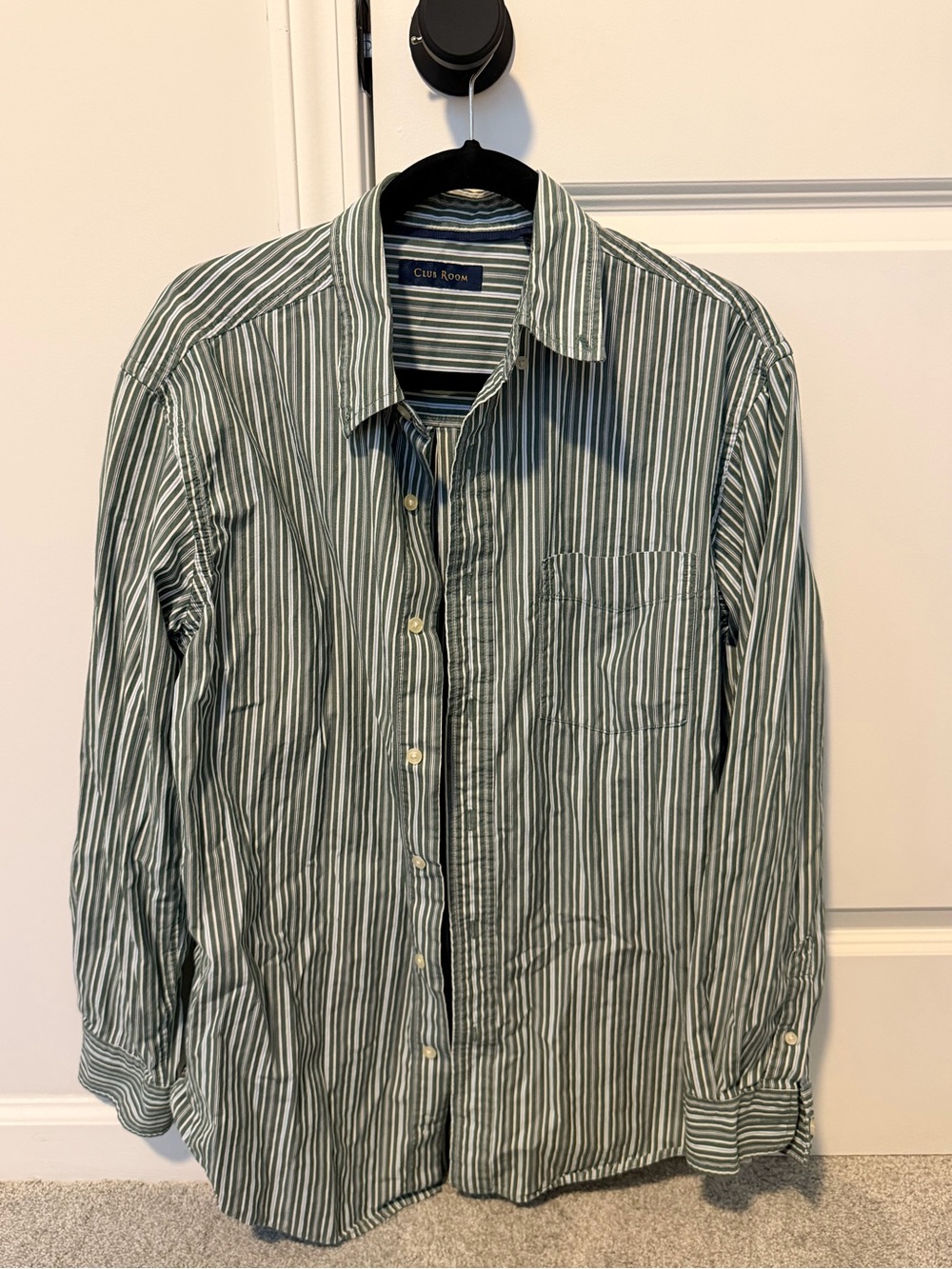 Club Room Green and White Vertical Stripe Button-Down Shirt
